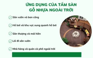 Sàn gỗ nhựa ngoài trời lỗ vuông mặt sọc 140x25 Teak Ứng dụng của sàn gỗ nhựa ngoài trời